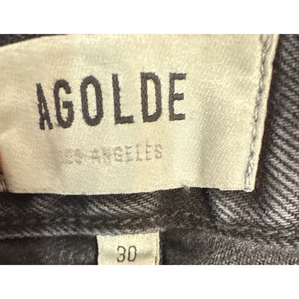 Agolde Riley High Rise Straight Leg Jeans Faded Black Distressed Size 30
